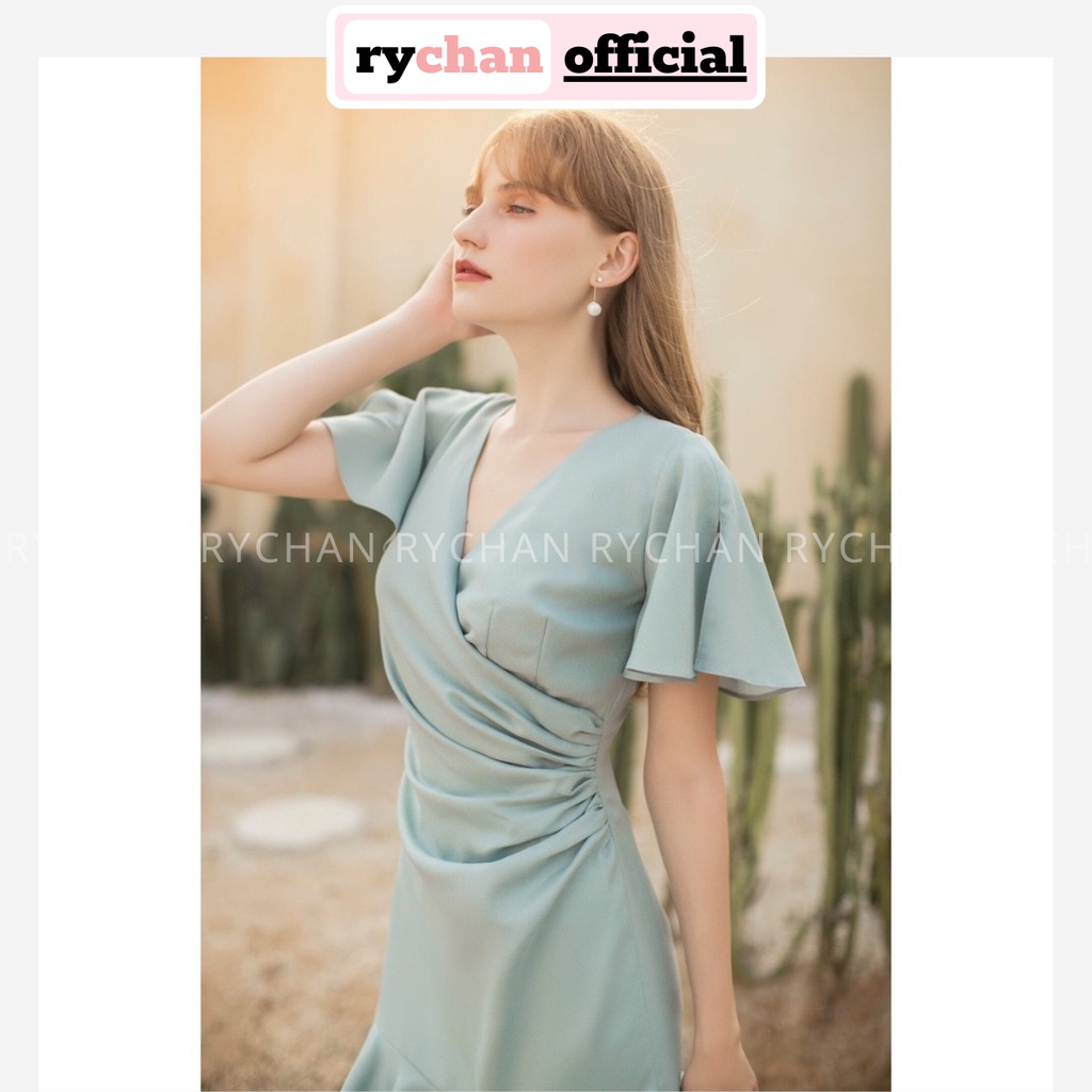 Đầm Xòe Mint Nhún Eo Đắp Chéo - DX022