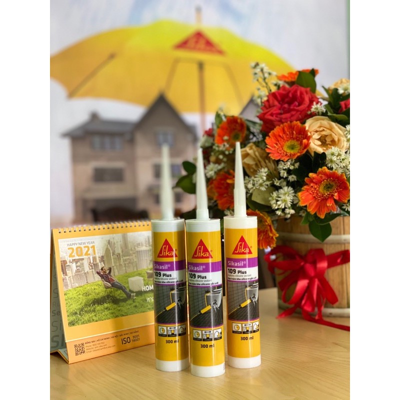 Keo silicone Sika 109 Plus gốc axit mau khô dán kính
