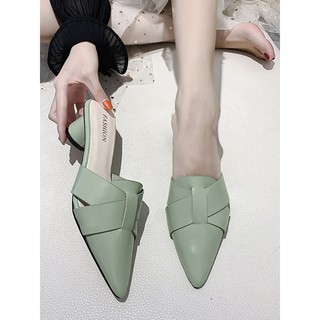 Baotou semi-slipper women wear fashionable wild 2020 spring and summer new Korean pointed pointed middle-heeled student mules