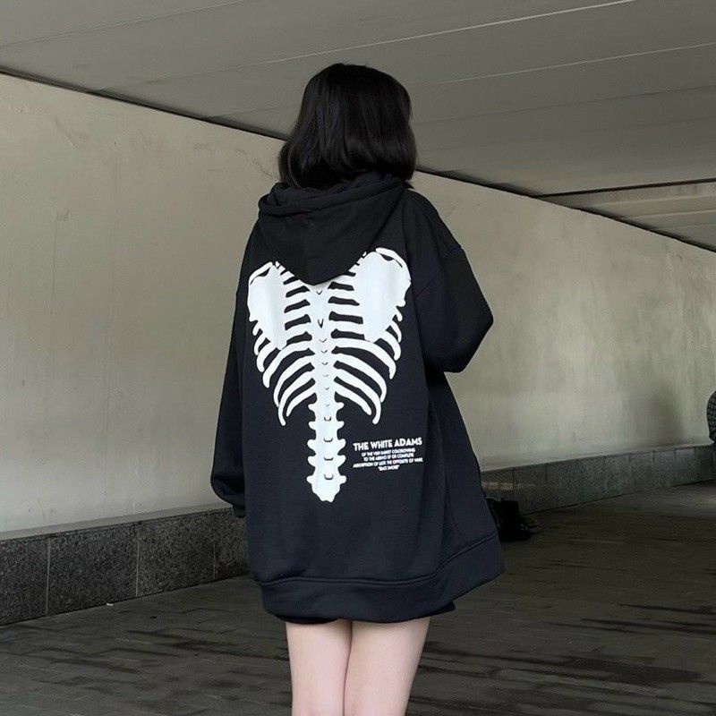 Hodie nỉ ngoại Unisex hình bộ xương