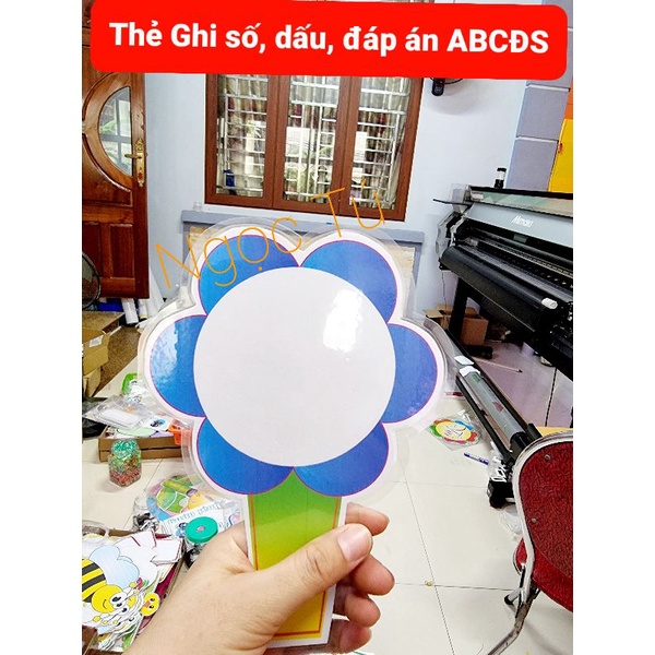 💥Thẻ Hoa cầm tay ghi đáp án 1 mặt ABCD ĐS, Số,  Dấu...