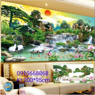 Tranh đính đá phong cảnh thiên nhiên giao hoà tuyệt đẹp kt 200.95cm