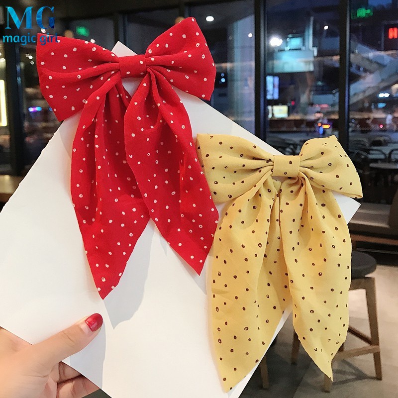 Kẹp Tóc Nơ Họa Tiết Chấm Bi Dễ Thương Cho Nữ