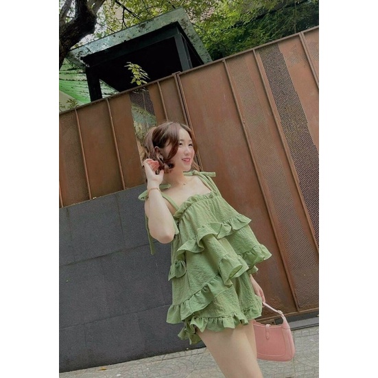 KHYẾN MÃI - Bộ mặc nhà nữ, vải xốp, áo hai dây cột, phong cách tiêu thư xinh xắn, dễ thương