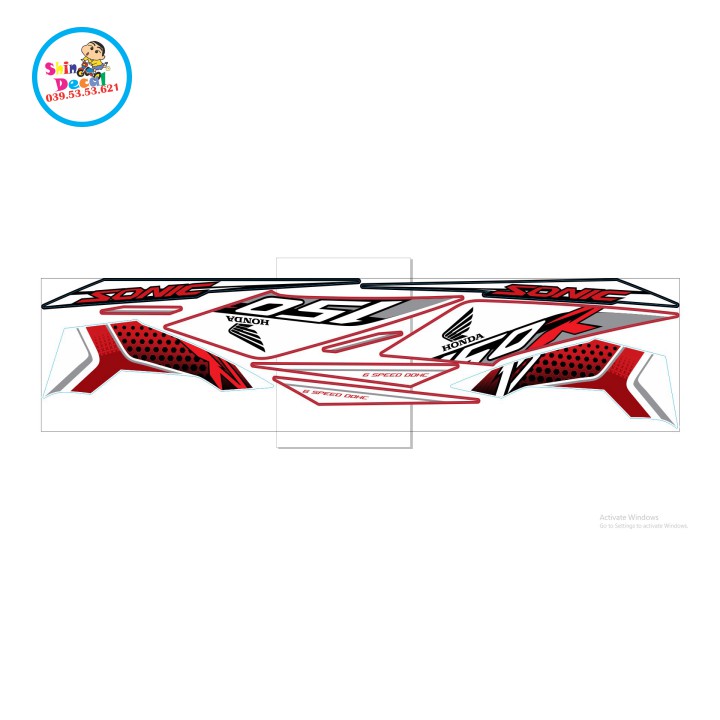 Tem xe sonic 150 trắng đỏ đen mới
