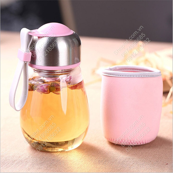 Bình đựng nước uống bằng thủy tinh 400ml cho học sinh, sinh viên, dân văn phòng