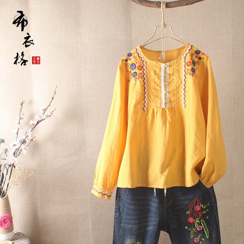 Áo Linen nữ thêu hoa cao cấp 2018, Áo linen hêu hoa đẹp tuổi trung niên