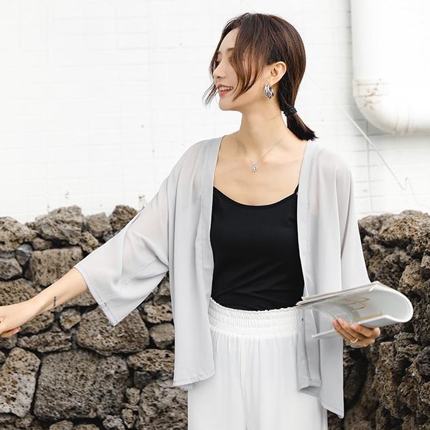 Áo Khoác Voan Mỏng Dáng Rộng Ngắn Tay Thời Trang Mùa Hè Dành Cho Nữ