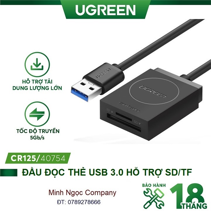 Đầu đọc thẻ nhớ SD/TF/CF/MS chuẩn USB 3.0 Ugreen 20250 CR127 - Hàng Chính Hãng