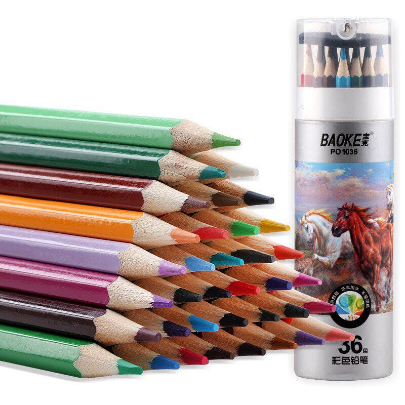 Bút chì màu gỗ cao cấp Baoke 48 màu PO1048 kèm gọt chì
