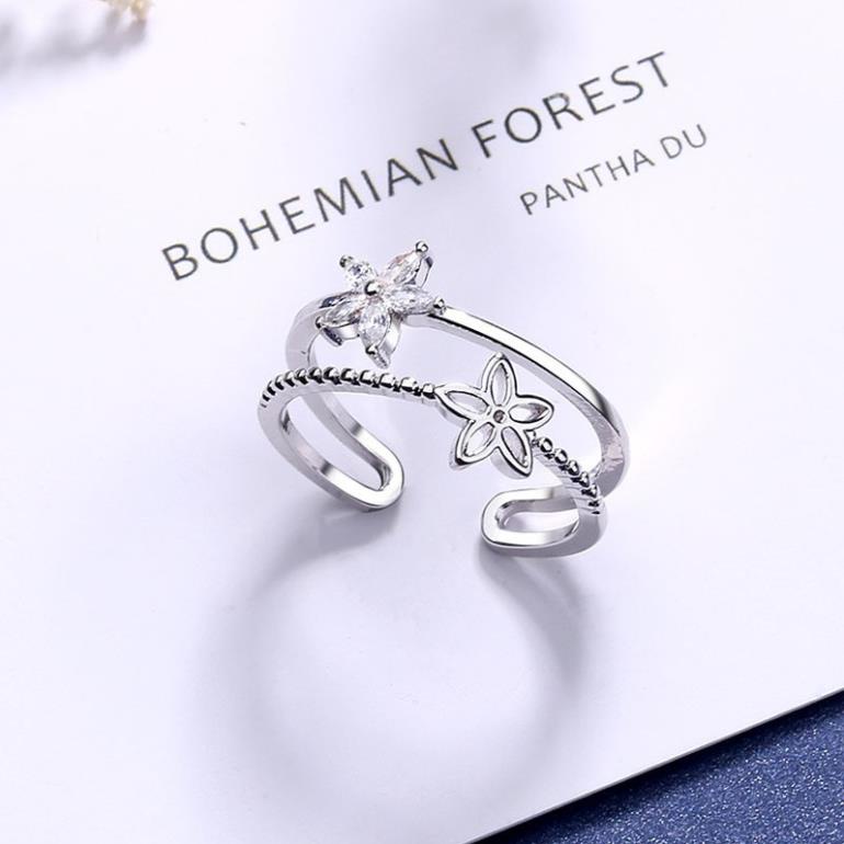 (0110) Nhẫn Zircon Hai Lớp Đính Hoa Kim Cương Cá Tính Thanh Lịch