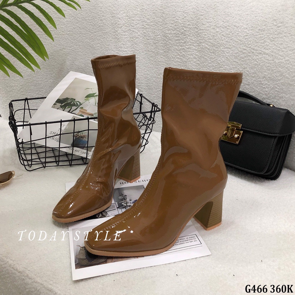 Giày boot nữ gót 7p Today Style da bóng sáng G466