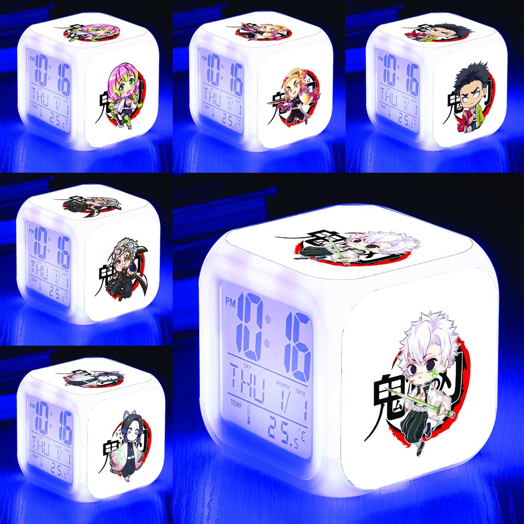 Đồng hồ báo thức để bàn in hình KIMETSU NO YAIBA Thanh Gươm Diệt Quỷ LED đổi màu chibi anime M4