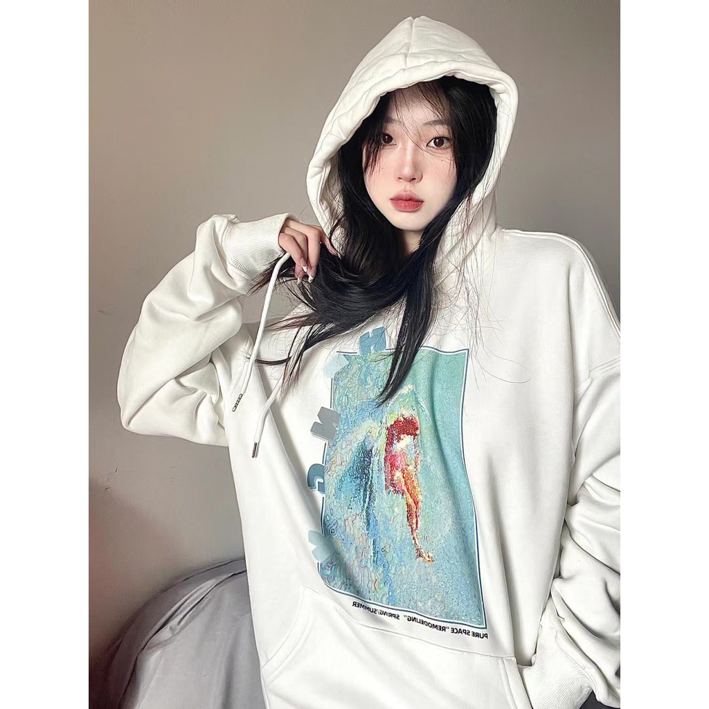 NRVP Áo Hoodie Tay Dài Oversize In Họa Tiết Phong Cách Hàn Quốc Kiểu Mới Cho Nam / Nữ