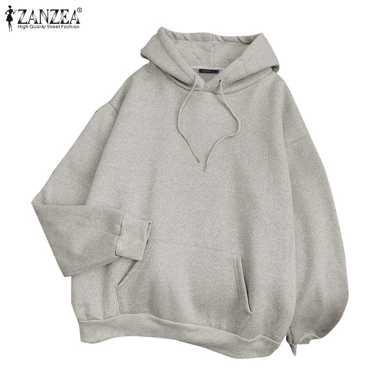 Áo hoodie ZANZEA tay dài dáng rộng phối túi mặt trước thời trang cho nữ