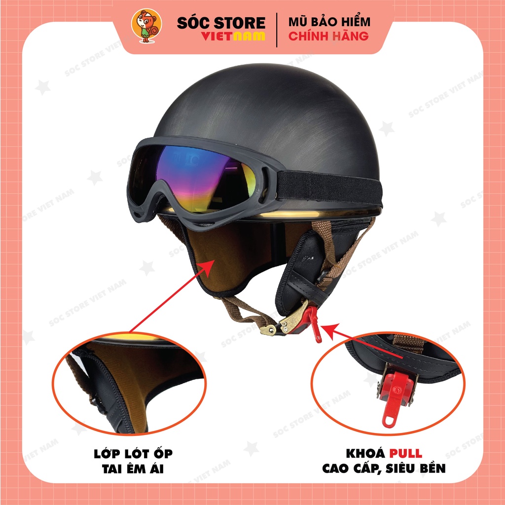 Mũ bảo hiểm nửa đầu Pug Version Harley, nón bảo hiểm 1/2 Sóc Store Vietnam chính hãng