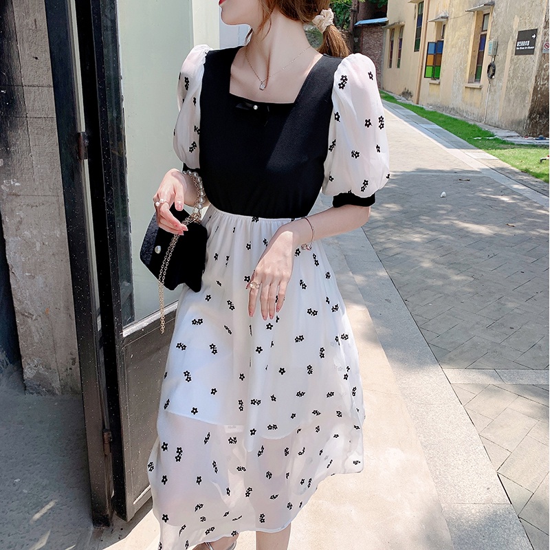 Đầm midi Vải Voan Mỏng In Họa Tiết Kiểu Pháp Cổ Điển Thời Trang Mùa Hè Xinh Xắn Cho Nữ