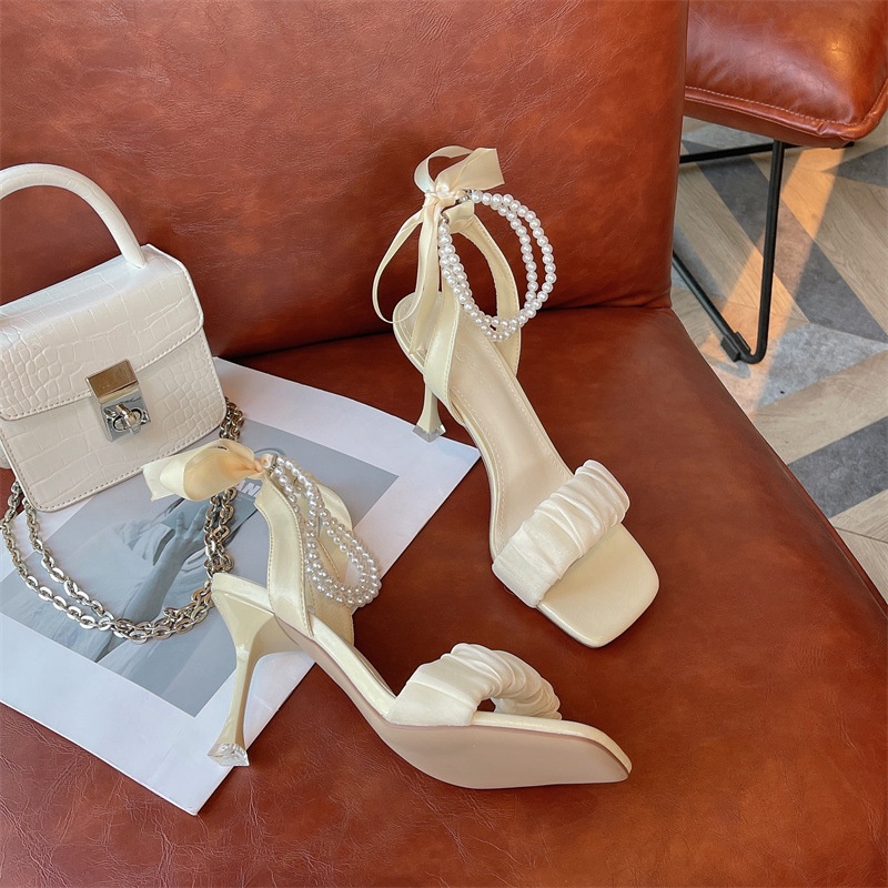 Giày cao gót nữ đế nhọn thắt nơ 7 phân, giày sandal 7 phân quai ngọc hottrend 2022 CG-0602, Rosa fashion