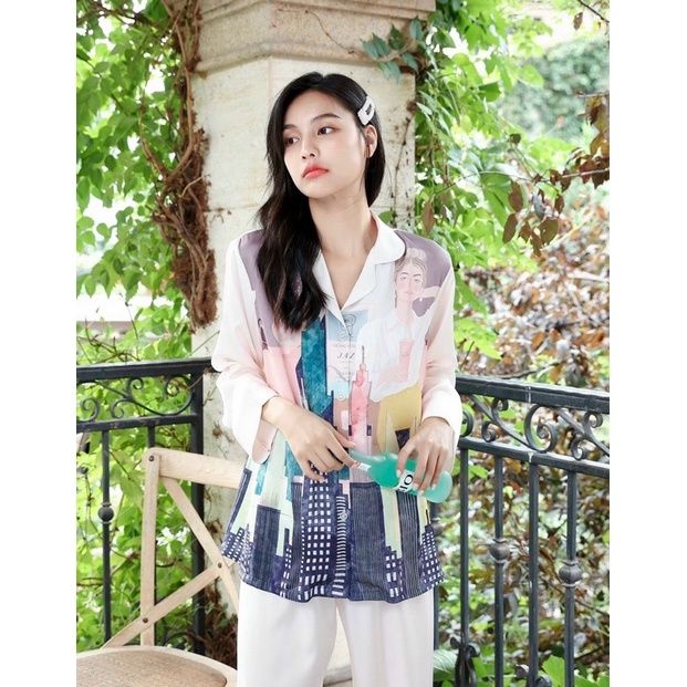 BỘ LỤA PIJAMA DÀI HOẠ TIẾT XINH