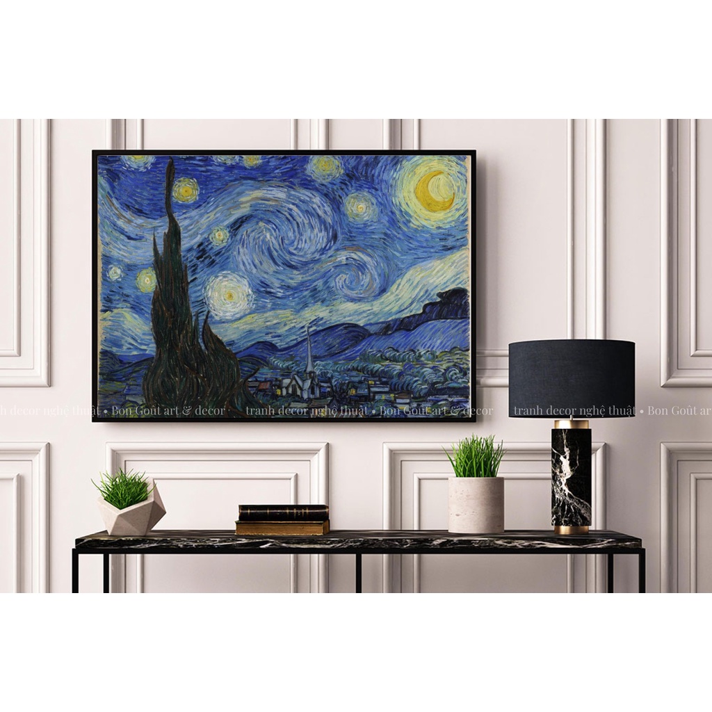 Tranh canvas 💜 NGHỆ THUẬT SIÊU ĐẸP 💜 treo tường Van Gogh - ĐÊM ĐẦY SAO - decor trang trí phòng