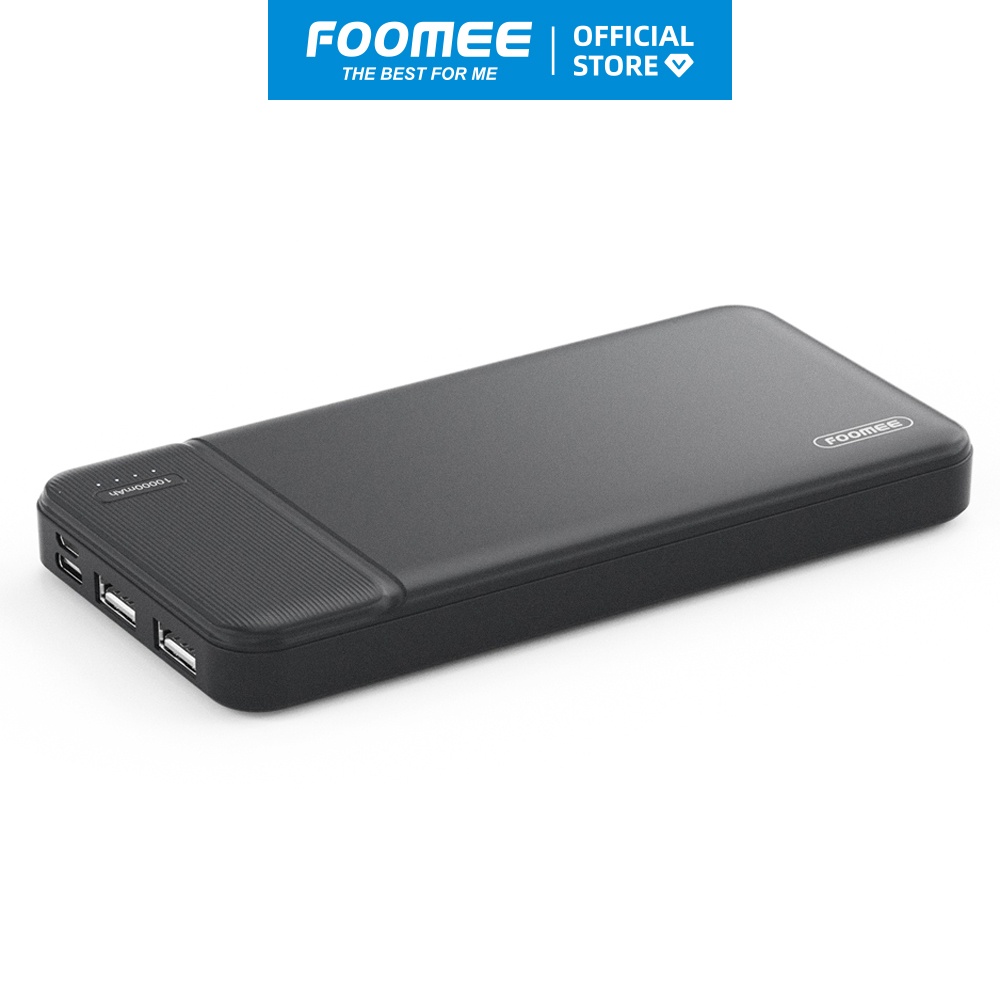 Pin Sạc Dự Phòng 10000mAh FOOMEE RC10 - Màu Đen/Trắng - Sạc 2 Thiết Bị Cùng Lúc - Hàng chính hãng