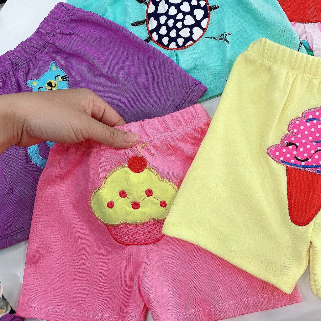 Quần cộc cho bé 6-15kg cotton co dãn mông thêu hình siêu cute