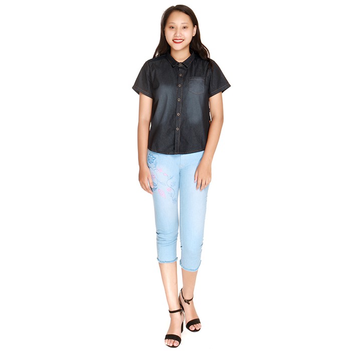 Áo bò nữ L7025A thương hiệu NARSIS màu xanh đen phối ren