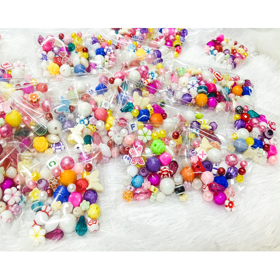Combo gói hạt cườm nhựa nhiều màu đủ kiểu dáng dễ thương,bộ xỏ vòng cho bạn gái siêu cute