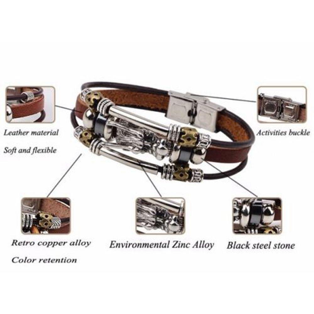 Vòng Tay Da Phối Mặt Hình Rồng Hợp Kim