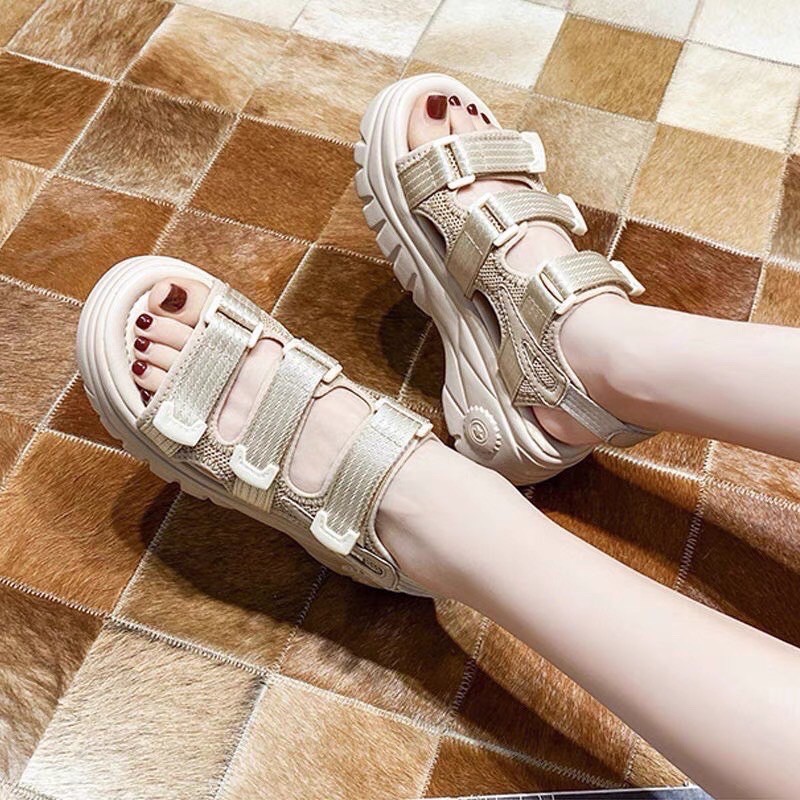 [Mã FASHIONT4WA2 giảm 10k đơn từ 50k] SANDAL , DÉP 3 QUAI DÁN ĐỘN ĐẾ 2 MÀU HQ