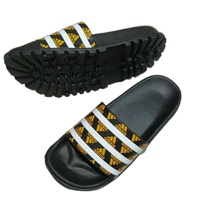 Dép quai ngang Adidas kẻ trắng chữ vàng