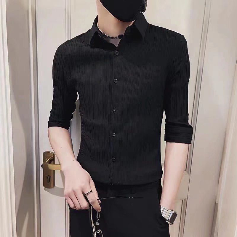 Áo Sơ Mi Nam Tay Ngắn Cổ Đứng Họa Tiết Kẻ Sọc Màu Trơn Phong Cách Hàn Quốc Thời Trang Mùa Hè Cho Nam Áo Mùa Hè áo sơ mi cộc tay nam áo kiểu hàn quốc áo sơ mi nam cao cấp