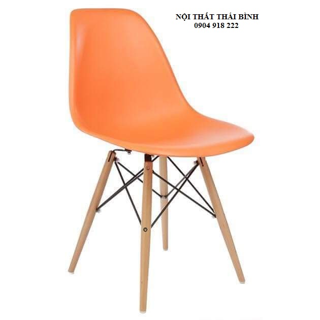 Ghế Eames Chân Gỗ Đan Thép Màu Cam Phong Cách Hiện Đại, Ghế Cafe Làm Việc Văn Phòng, Ghế Eames Nhập Khẩu