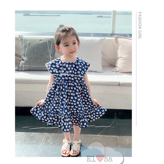 Váy bé gái - Váy tai thỏ xanh cam cổ vuông bánh bèo siêu xinh cho bé 1-5 Tuổi