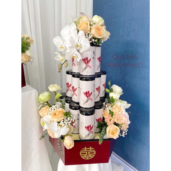Vỏ lon thiếc màu trắng, màu xanh siêu sang, siêu đẹp xếp giỏ quà ngày tết, trang trí tráp lễ cưới hỏi.