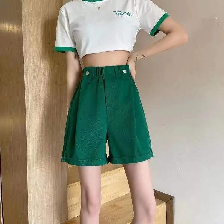 Quần short nữ BH ống rộng cạp cao màu trơn năng động thời trang