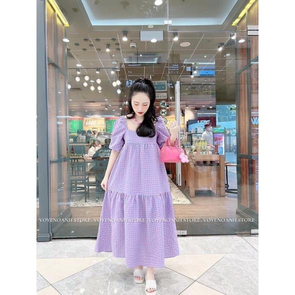 (form bigsize đến 95kg)Váy bầu Kẻ Babydoll Chun Sau 2 Màu Siêu Xinh