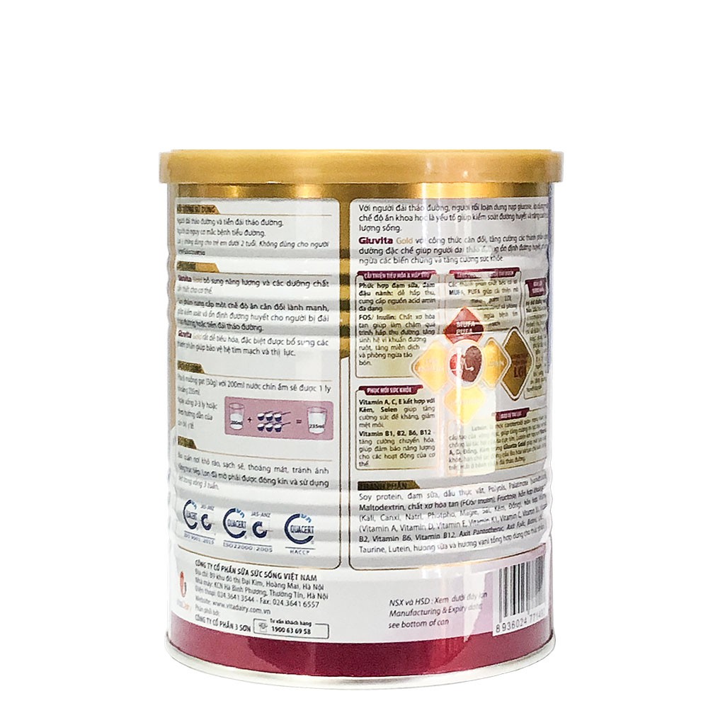 [CHÍNH HÃNG] Sữa Bột VitaDairy Gluvita Gold Hộp 400g (Dinh dưỡng chuyên biệt cho người đái đường, tiền đái đường)