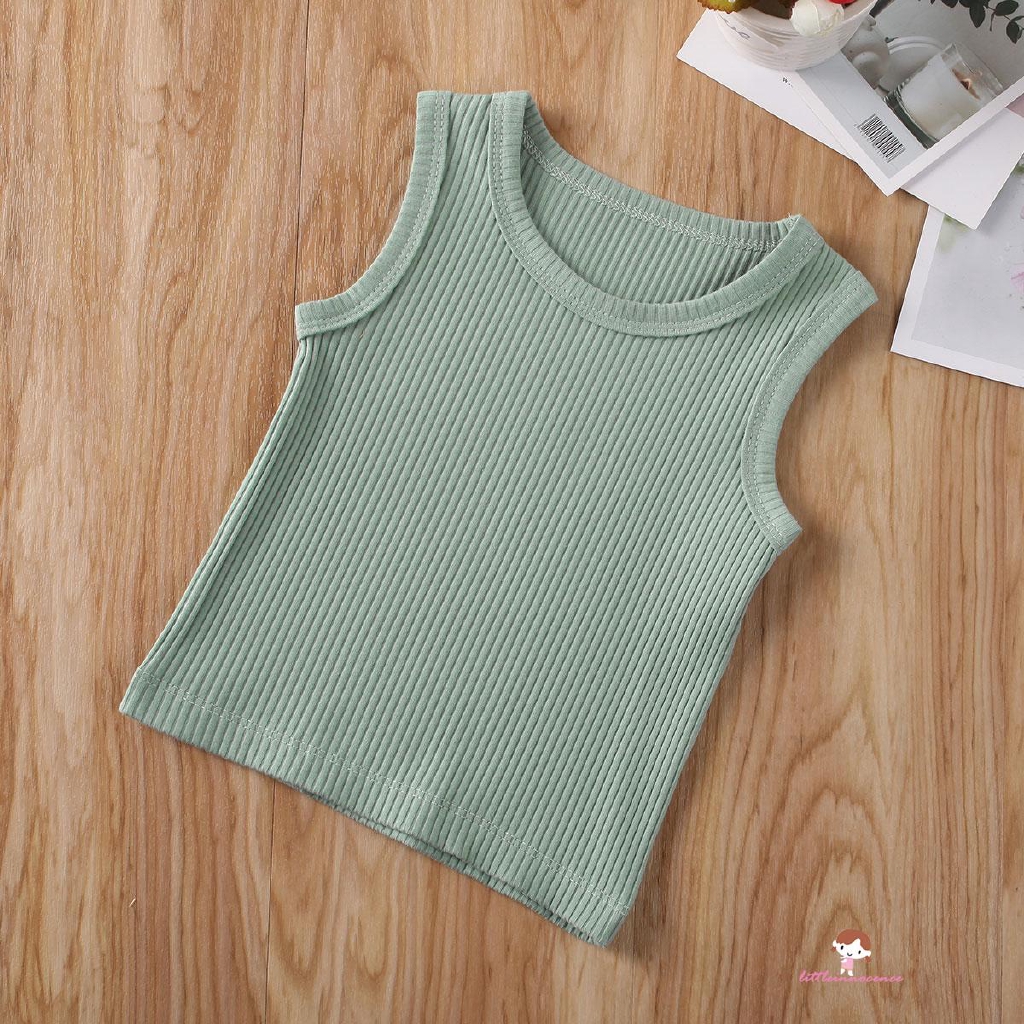 ❤XZQ-0-24m Newborn Summer Loose Round Neck Sleeveless Solid Color Rib Pullover Vest