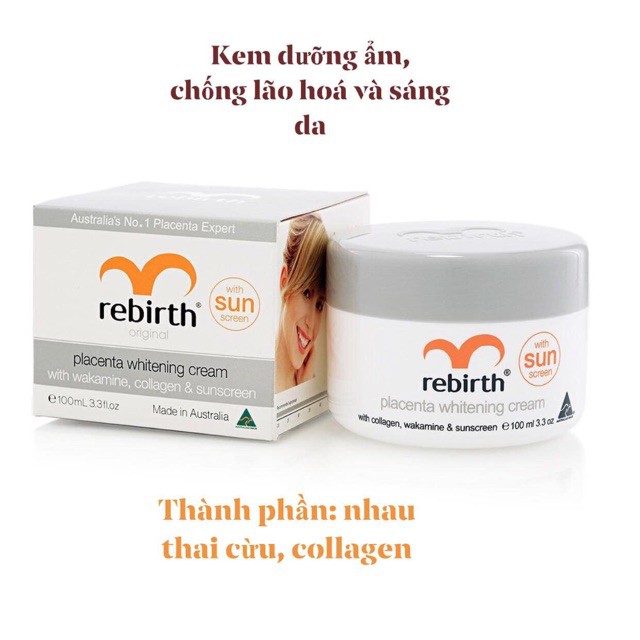 Kem nhau thai cừu Rebirth Placenta Whitening Cream with collagen, wakamine & sunscreen