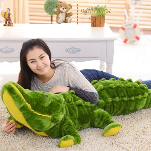 Gấu Bông Cá Sấu Mặt Ngáo Xanh, Gối Ôm Cá Sấu Màu Xanh Bông Vải Nhung Siêu Mềm Mịn