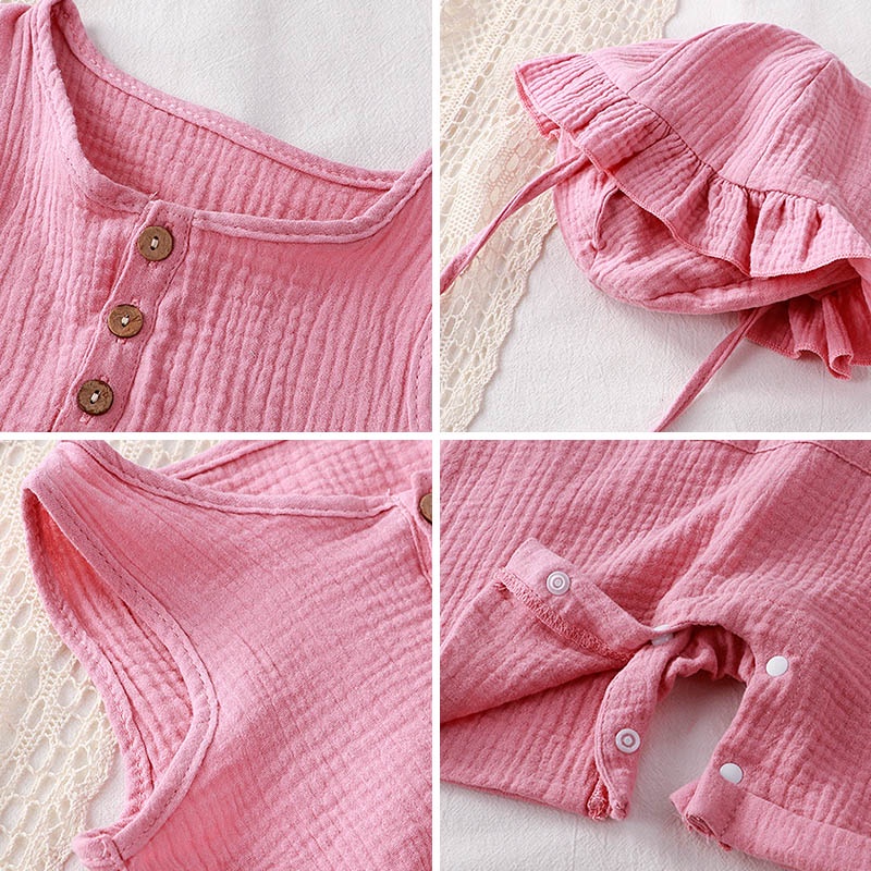 Bộ Áo Liền Quần Sát Nách Bằng Cotton Mềm Nhẹ Thoáng Khí Thoải Mái Màu Trơn Dành Cho Bé Sơ Sinh