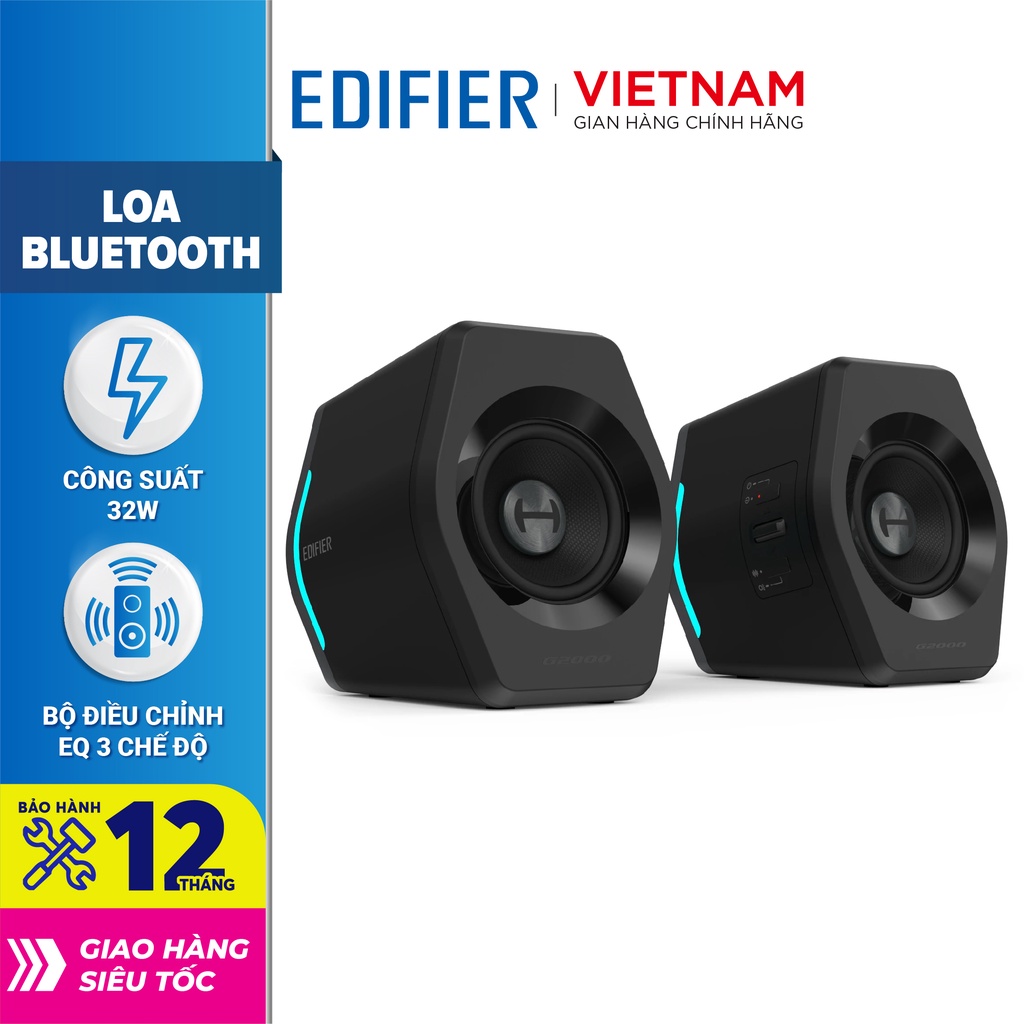 Loa máy tính Bluetooth EDIFIER G2000 Đèn led RGB - Công suất 32W Kèm cổng kết nối USB/ AUX - Hàng phân phối chính hãng