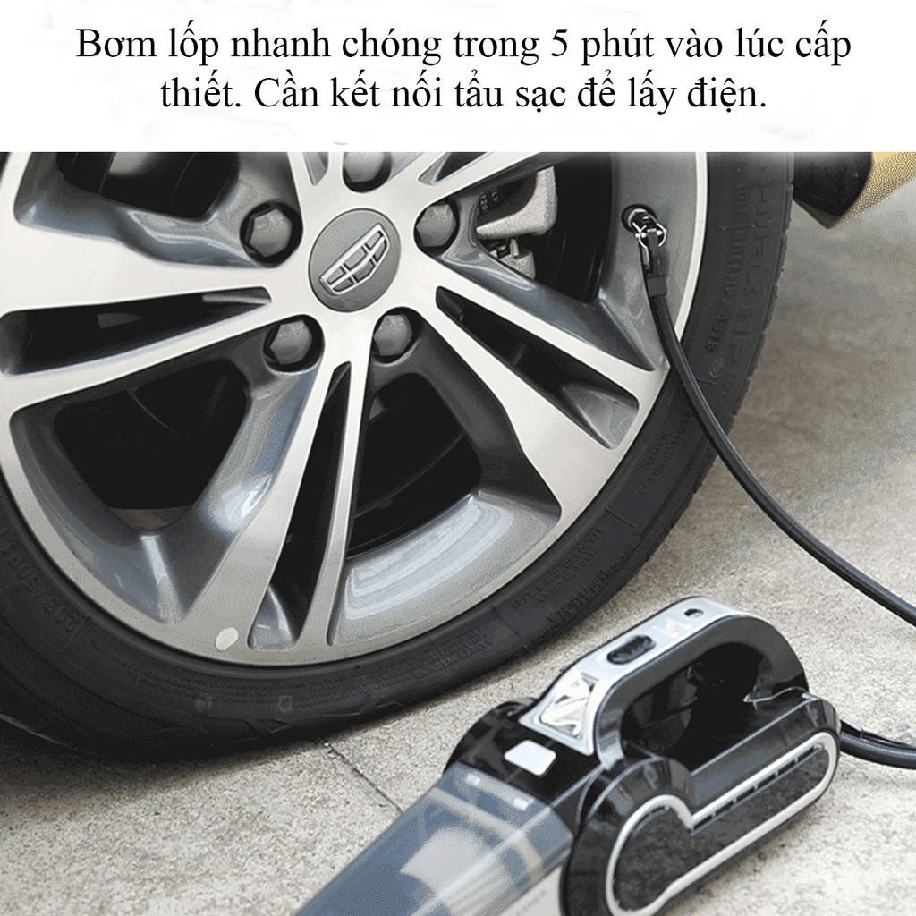 Máy hút bụi 4 in 1- Bơm lốp xe oto bằng cơ, chiếu sáng, đo áp suất lốp + hút bụi - K1014