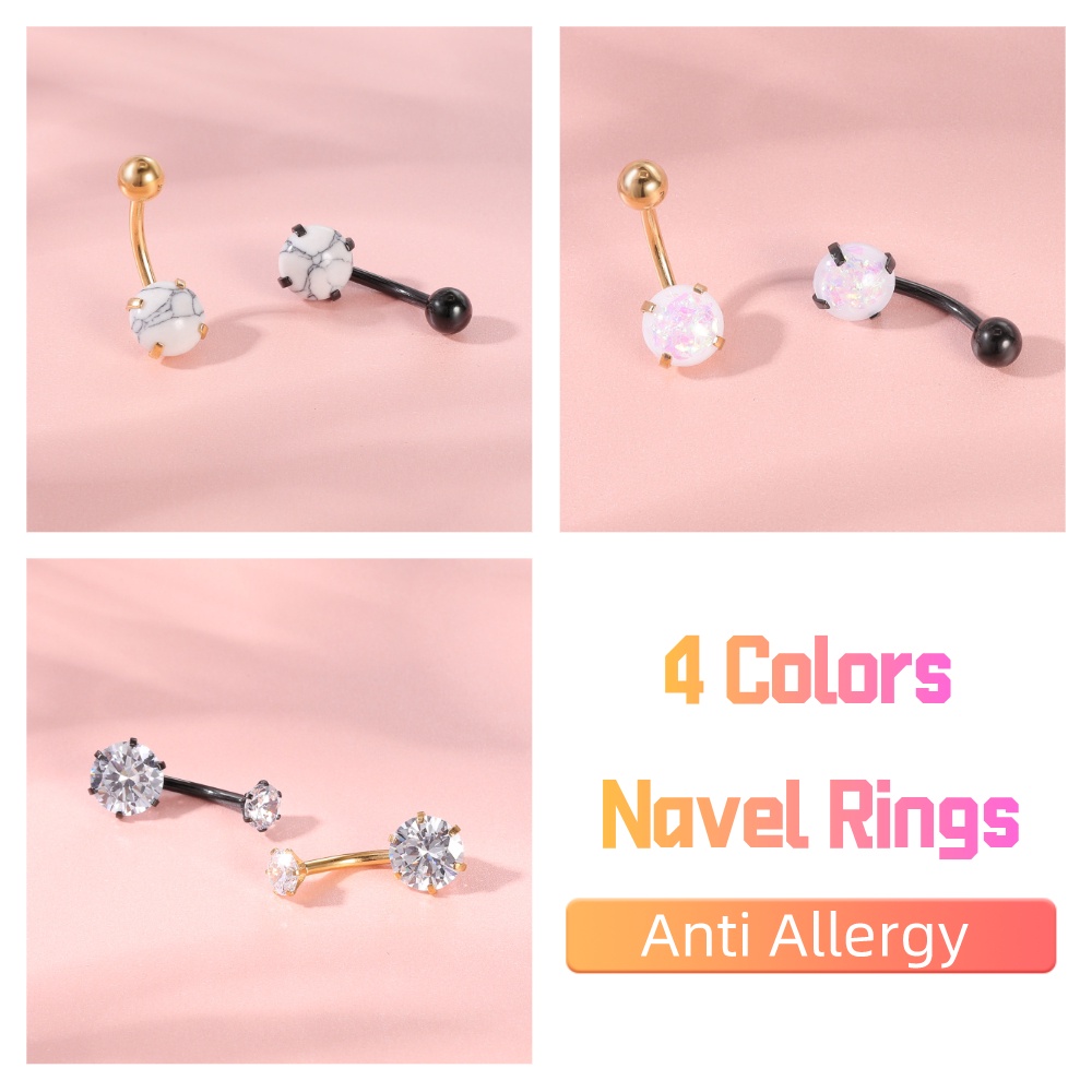 Khuyên rốn thép không gỉ 316L 4 màu đính đá đẹp mắt