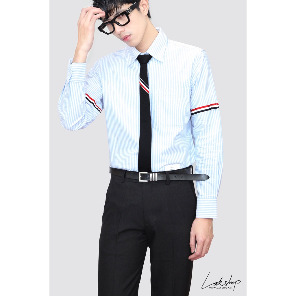 Áo sơmi T.B  Blue University Stripe Grosgrain Armband Oxford Shirt