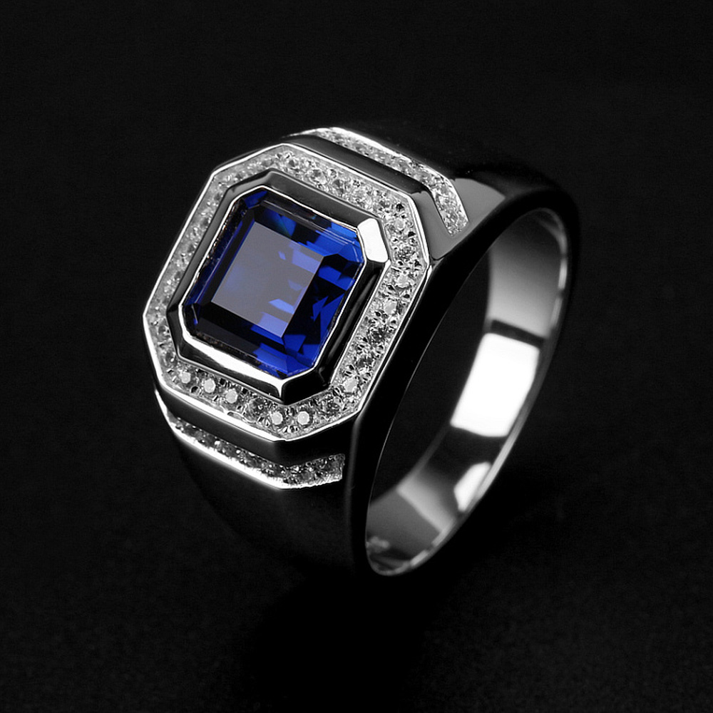 Nhẫn Đính Hôn Mặt Đá Zircon Xanh Hình Vuông Thời Trang Cho Nam
