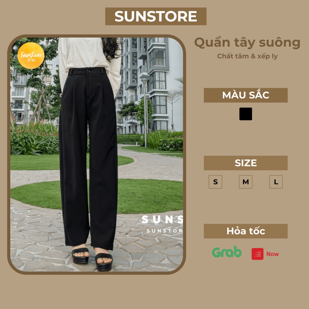 Quần tây ống suông dài cài nút có túi và đai quần Sunpant