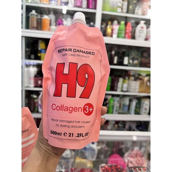 hấp dầu  H9 collagien 3+ - bịch màu hồng 500ml  siêu thơm mềm mượt phục hồi hư tổn  chống khô sơ trẻ ngọn