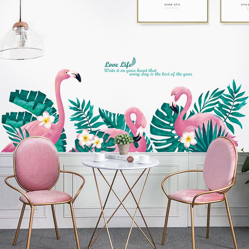 Decal dán tường Mẫu Hồng Hạc Bên Rừng Có keo sẵn , bóc dán được trên mọi bề mặt QR9099